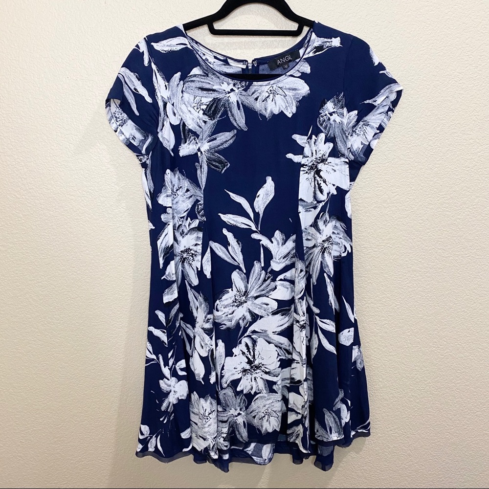 ANGL Smock Dress blue and White Size Medium